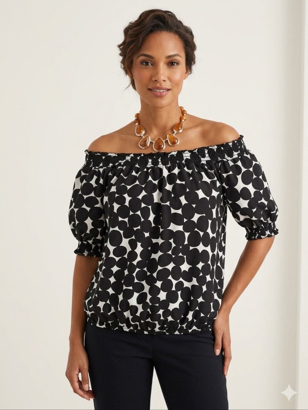 AHUVA COLLECTION Off The Shoulder Short Sleeve Blouse, Size Large